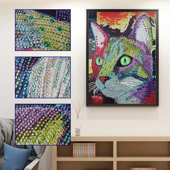 5D Īpašas Formas Dzīvnieku Dimanta Krāsošana DIY Zaļās Acu Kaķis Dimanta Izšuvumi Rhinestone Cross Stitch Kristāla Amatniecības Dāvanas