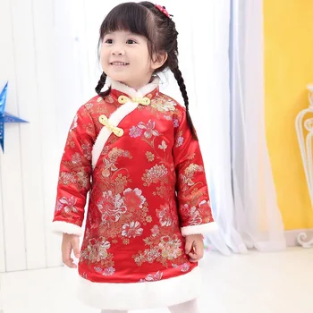 Ziemā Bērniem Meitene Stepēts Žaketes Ķīnas Tradicionālās Qipao Tang Kleitu Jaunā Gada Kostīmu