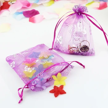 200pcs 7x9cm Hot Pink Butterfly Organza Somas Kāzu Labu Dāvanu maisu Rotaslietas, somiņas Ziemassvētku Dāvanu Maisiņi