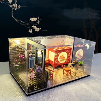 Mēbeļu Diy Leļļu Nams Koka Miniatūra Mēbeles Komplekti, Apkopot Ķīniešu Stilā Roku Leļļu Namiņš Amatniecības Rotaļlietas Bērniem Dāvanas