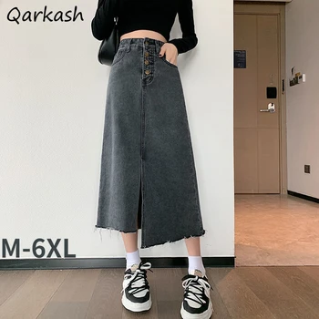 Džinsa Svārki Sieviešu M-6XL Sadalīt Dizains korejiešu Stilā Pavasara Koledžas Vintage Atpūtas Modes Streetwear Impērijas Dāmas Visu maču