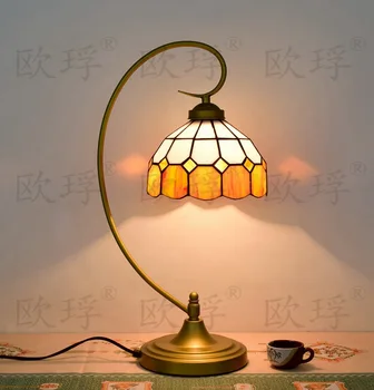 BaroqueTiffany Galda Lampa Valsts Stila Vitrāžas Lampas Guļamistabas Gultas Lampa E27 110-240V