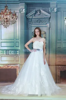 bezmaksas piegāde 2016. gadam jauniem dizaina karstā pārdošanas bumbu kleita pielāgoto izmēru/krāsu roku darbs ziedu vilcienu vērtnes kāzu kleita baltā kāzu kleita