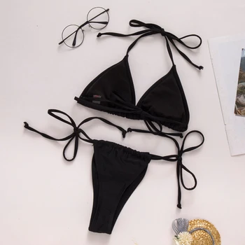 Melns Trīsstūris Tie Peldkostīmu Sieviešu Regulējamu Siksniņu, Peldkostīmu, Peldbikses Krūšturis String Bikini XR-Karstā