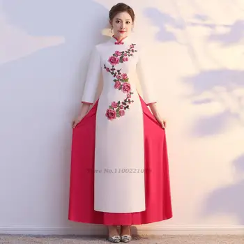 2022 ao dai cheongsam vjetnamas tradicionālās aodai kleita valsts ziedu izšuvumi qipao ķīniešu tradicionālā kleita puse kleita