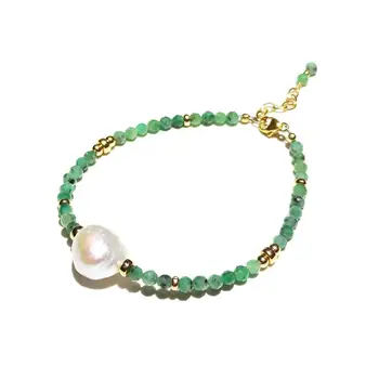 Lii Ji Dabas Emerald Baroka Pērle 14K Zelta Piepildīta Aproce Nekustamā 3mm Zaļš Akmens Ar Saldūdens Pērli Var Dzimšanas Akmens Rotaslietas