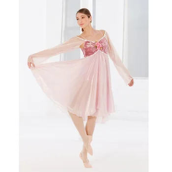 Rozā Cukura Plum Fairy Romantika Balerīna Ar Garām Piedurknēm Baleta Kleitu,Persiku Lycical Baleta Tērpi Meitenēm