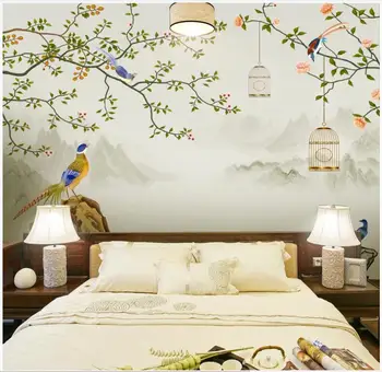 3d tapešu pielāgotus foto Roku apgleznoti pils ziediem un putniem, viesistaba, mājas dekoru 3d sienu gleznojumi tapetes sienām 3 d