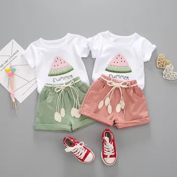 Toddler Meiteņu Drēbes, Uzstādīt Vasaras 2021 2 3 Gadu Modes Īsām Piedurknēm T krekls+Šorti Meitenēm Kokvilnas Apģērbs Bērniem, Apģērbs Ropa