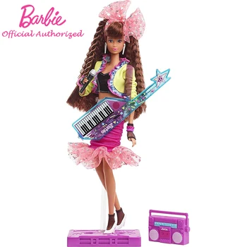 Barbie Atpakaļ Sērijas 80s Izdevums Leļļu Nakts Lelle 11.5 Collu Brunete Pusi Izskatās Attēloti Neona Jaka Ģitāra Bērnu Rotaļlietas GTJ88