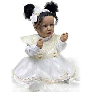 58CM Atdzimis Toddler Tumši Brūna, Ādas Krāsa Mīksta Struktūra Āfrikas Amerikāņu Mīļu Princese Meitene Lelle, Baby Roku iesakņojušos Matiem
