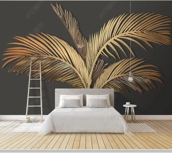 Papel de parede tropu luksusa abstrakti augu golden leaf mūsdienu 3d tapetes,dzīvojamā istaba, tv sienas guļamistabā, mājas dekoru