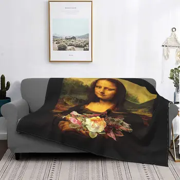 Mona Lisa Foto Segu Da Vinči Mākslas Selfie Krāsošana Plīša Biezs Flaneļa Vilnas Mest Segas Dīvāns, Guļamistabas Samts