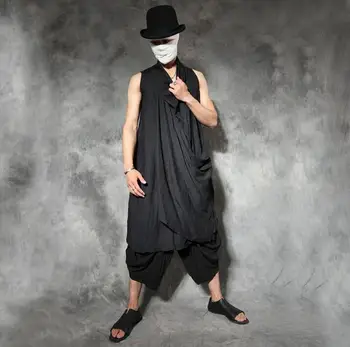 Ķīniešu stila vīriešu vintage ilgi dizaina veste mens personalizētu pončo asimetrisks vīriešu plānie krekliņi vīriešiem blusa masculina melni pelēka
