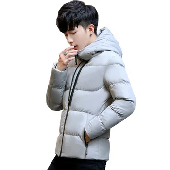 Ziemas Vienkāršu Cieto Krāsas Vīriešu Kokvilnas polsterējumu Drēbes korejiešu stila Slim Fit Modes Kapuci Gadījuma Vīriešu apģērbi silta Jaka