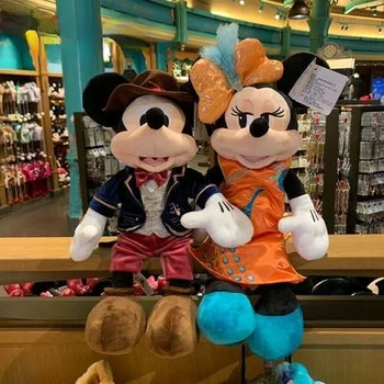 Sākotnējā JAUNO Disneyland Phonograph Sērijas Gudrs cheongsam Mickey Minnie plīša lelle Dzimšanas dienas dāvana Bērnam