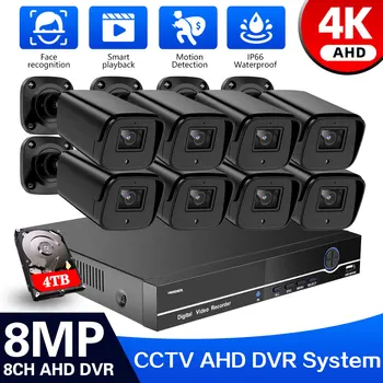 4K 8CH AHD Analogas Video Novērošanas Sistēmas CCTV Komplekts Ar 8MP Drošības Kameras Nakts Redzējums IP66 Ūdensizturīgs Āra DVR 4TB HDD