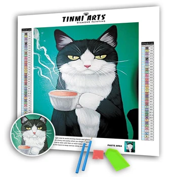 5D Dimanta Krāsošana Komplekti Kaķis un Kafijas Tasi Pilna Kārta DIY Cross Stitch Modelis Rhinestone Izšuvumi Mākslas Amatniecības Sienas Uzlīme