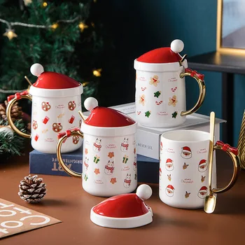 Ziemassvētku Radošā Keramikas Kauss Cute Santa Claus Office Kafijas Tasi Brokastis, Piens, Tēja, Ūdens Krūze Ar Karoti Drinkware Svētku Dāvanu