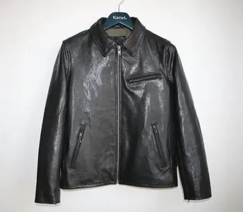Bezmaksas piegāde,Zīmolu vīriešu 100% īstas ādas Jaka,klasiskās aitādas jaka,biker stila jaka.augu izcelsmes miecvielu