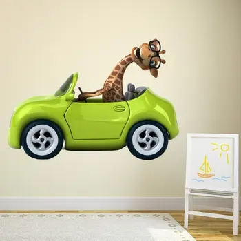 Jautra Žirafe Zaļā Sacīkšu Auto, Sienas Uzlīmes, Guļamistabai Mājas Apdare Diy Ainavu Sienas Sienas Mākslas Ainavu Pvc Uzlīmēm