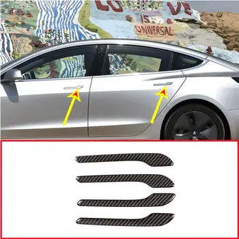Mīksto Oglekļa Šķiedras Tesla Model 3 Durvju Rokturi Wrap Komplekts Krāsas Aizsargs Uzlīmes Durvju Rokturi Oglekļa Šķiedras Decal (4 gabali)
