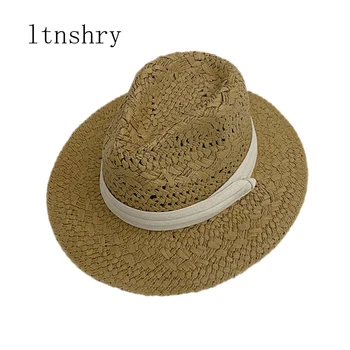 Jaunu Džeza cepure Vasaras Top hat Sieviešu Platām Malām, Jūraszāļu Salmu Cepure ar lentu Modes Dāma Saules Cepures Panama Beach Klp tīrtoņa krāsu