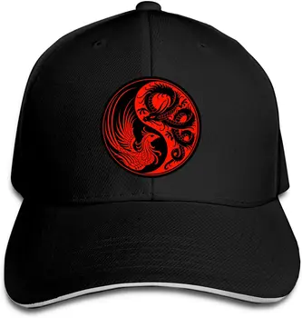 Unisex Red un Black Dragon Phoenix Yin Yang Beisbola cepure Cepure, Regulējams Sandwich Klp Hip Hop Cepures