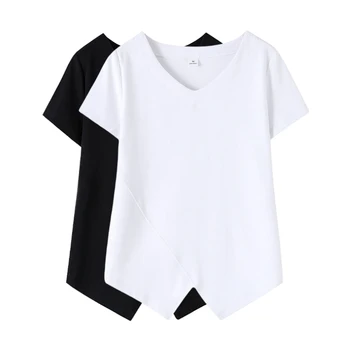 2pc/daudz Sieviešu Sweetshirts Īsām piedurknēm sieviešu apģērbu Melns balts T-krekli Meitenēm V-veida Kakla Vasaras Drēbes