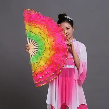 Deju festivāls Ventilators Ķīniešu Stilā Yangko Double Face Locīšanas Rokas Ventilators Jaunums 6-kārtu Dzija Ventilators Skatuves Darbības Balsti