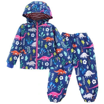 Bērniem Rainwear Bērnu, Zēnu, meiteņu Apģērbu komplekti, Pavasarī, Rudenī 1-6year Kapuci lietusmētelis+bikses Ūdensnecaurlaidīgs Kostīms Bērniem Drēbes
