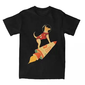 Laika Ar CCCP Padomju Krievija T-Krekls Vīriešiem Kosmosa Raķešu Suns Tīras Kokvilnas t-veida Krekls Crewneck T Krekls ar Īsām Piedurknēm Drukāts Apģērbs