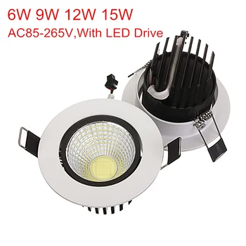 6W 9W 12W 15W COB LED Downlight AC85-265V Padziļinājumā LED Spuldzes led Spot Mājas Vannas istaba Apgaismojums led Iekštelpu Griestu lampas
