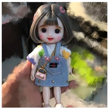 16cm Modes Mini Parūka BJD Lelles Kustamo Kopīgu Meitene Lelles 3D Lielas Acis Skaisti Cute DIY Rotaļlietas Lelle ar Apģērbu Saģērbt Lelle