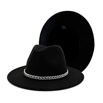 Plaša Malām Sieviešu Fedora Cepuri Klasisks Britu Tīrtoņa Krāsu Vienā Pusē Vilnas Filcs, Džeza Panamas Cepures Puse Trilby Kovboju Džentlmenis Klp