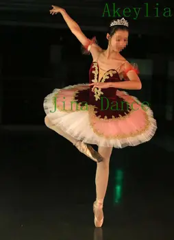 Bordo balts Samta Profesionālā Baleta Tutu Kamzolis ar Zelta Apdari Bērnu Balerīna Kostīmi, Deju Kleitu Pieaugušo