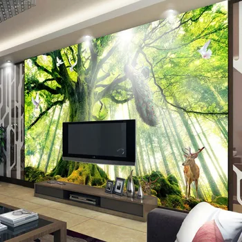Koku Meži Mežu Foto Custom tapetes, 3D Tapetes Dabas ainavu sienas Sienas Mākslas Istabas interjeru Guļamistabā Mājas Pāvs Sika briežu
