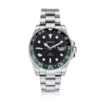 Jauno Modes Parnis 40mm Mehāniskās Vīriešu Pulksteņi Zaļā GMT Sapphire Kristāla Vīriešu Automātiska Kalendāra Skatīties orologio uomo Cilvēks Pulkstenis