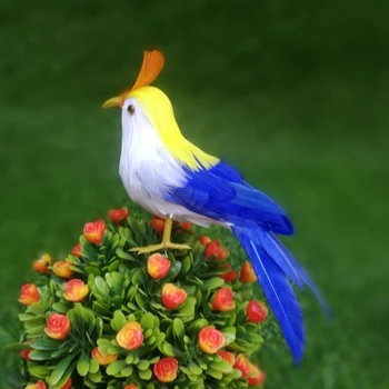 gudrs simulācijas dzeltens-zils-balts putns grūti modelis plastmasas&spalvu mazo putnu rotaļlietu dāvanu par 13cm s2941