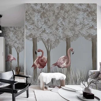 Pasūtījuma Sienas Tapetes Ziemeļu Puses, Krāsotas Meža Flamingo 3D tapešu Dzīvojamā Istabā, TV Dīvāns Fona Sienu Apdare, Krāsošana