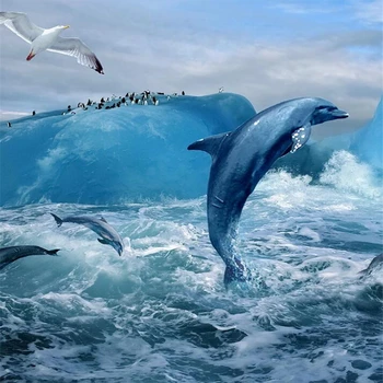 wellyu Ledāja delfīnu vannas 3D grīdas flīzes pielāgošana liela mēroga sienas pret nodilumu izturīgs un ūdensizturīgs filmu