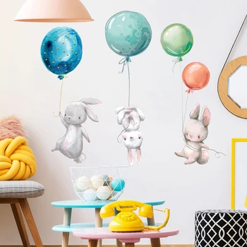 Balonu & Bunny Sienas Uzlīmes, Akvarelis, Bērnudārzos, Sienas Uzlīmes DIY Karikatūra Dzīvnieku Neitrāls Sienu apdarē, Lai Bērnu Istabas