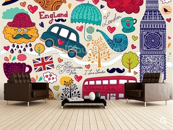 Pasūtījuma bērnu tapetes,Bērniem, Londonā Montāža,3D multfilma sienas, lai dzīvojamā istaba bērnu istaba parka fons ūdensizturīgs tapetes
