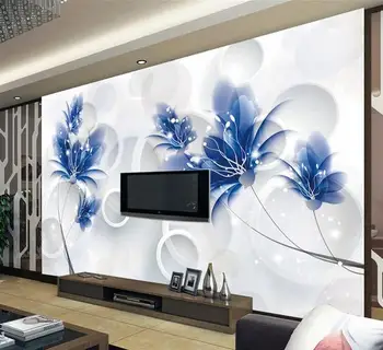 pielāgotus foto tapetes, 3d sienas tapetes Ziedi 3d iestatījumu sienas zilā romantika, 3d tapetes dzīves telpu dekorēšana