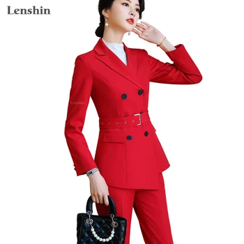Lenshin Augstas kvalitātes 2 Gabals Divreiz Krūtīm Uzstādīt Elsas Uzvalks Modes Žakete Biroja Dāma Gadījuma Dizainu Sieviešu Jaka un Elsas