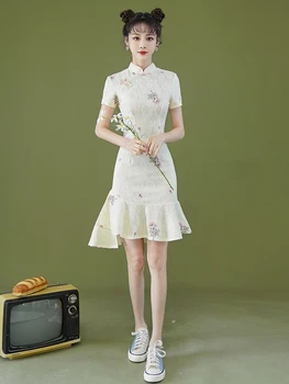 Stila Sieviete Ķīniešu Drēbes Tradicionālo Vintage Embroided Kleita Sieviešu Qipao Sexy Puse Kāzu Vakara Cheongsam Velūra Kleitas