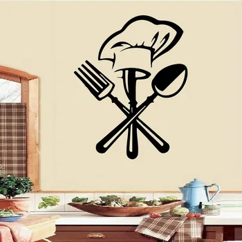 Radošā Galda nazi, Dakšiņu, chef hat Sienas Stickesr Virtuves restorānu apdare, Sienas Uzlīmes tapetes mājas dekoru uzlīmes